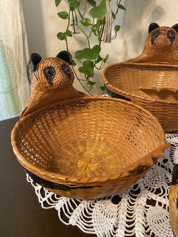 Vintage Asian Panda Wicker Basket Set Boho Whimsical Unique Home Decor Gift Idea - Image 5