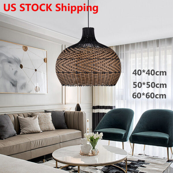 Vintage Bamboo Minimalism Rattan Ceiling Light Fixture Woven Pendant Lampshade - Image 2