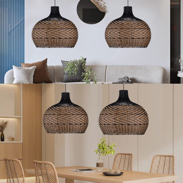 Vintage Bamboo Minimalism Rattan Ceiling Light Fixture Woven Pendant Lampshade - Image 3