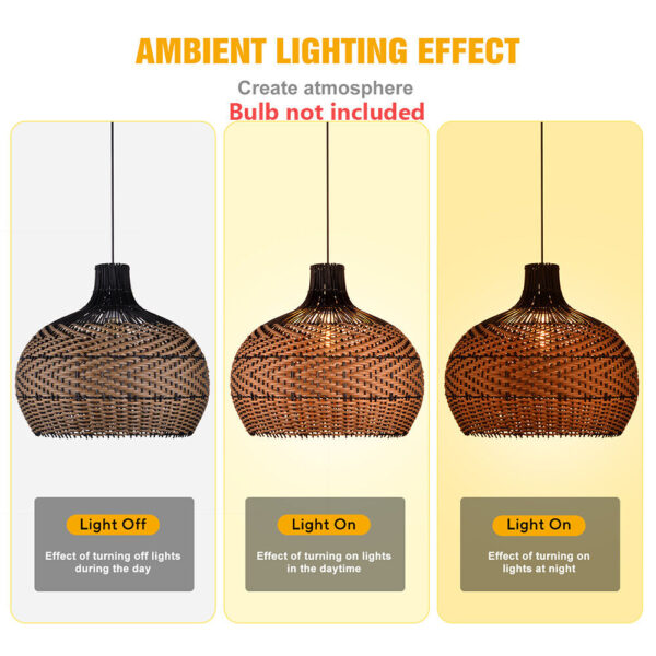 Vintage Bamboo Minimalism Rattan Ceiling Light Fixture Woven Pendant Lampshade - Image 6