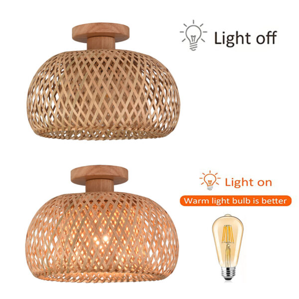 Vintage Bamboo Wicker Rattan Shade Pendant Light Hanging Ceiling Lamp Fixture! - Image 4