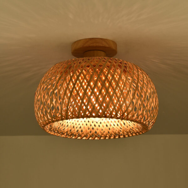 Vintage Bamboo Wicker Rattan Shade Pendant Light Hanging Ceiling Lamp Fixture US - Image 4