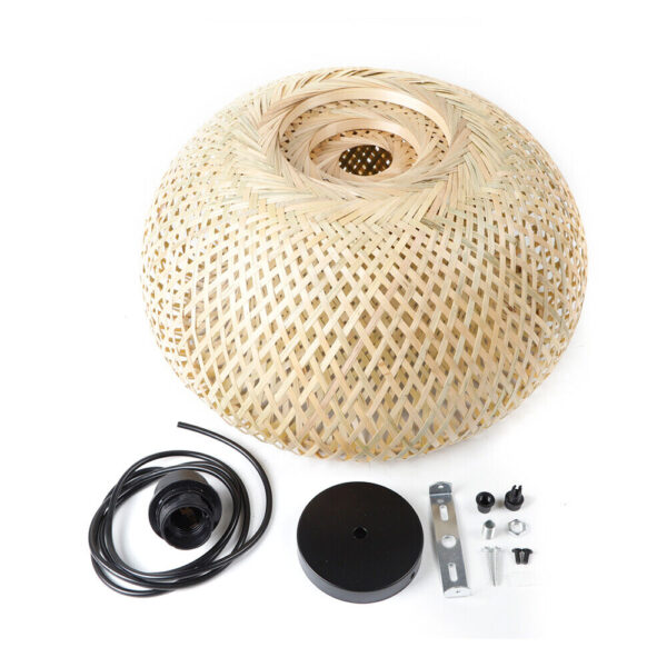 Vintage Bamboo Wicker Rattan Shade Pendant Light Hanging Fixture Ceiling Lamp - Image 3