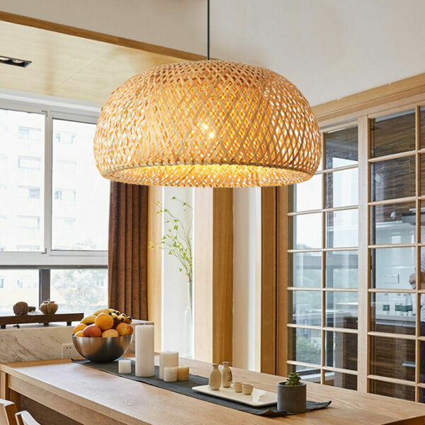 Vintage Bamboo Wicker Rattan Shade Pendant Light Hanging Fixture Ceiling Lamp - Image 3