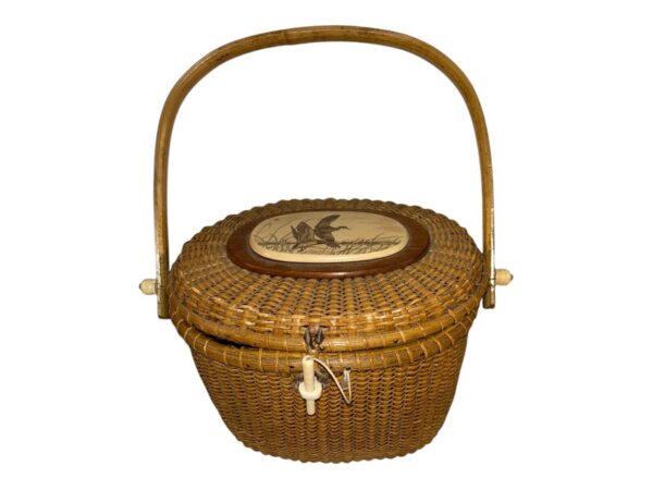 Vintage Barlow Nantucket Basket Handbag With Duck Motif Stamped Barlow - Image 3