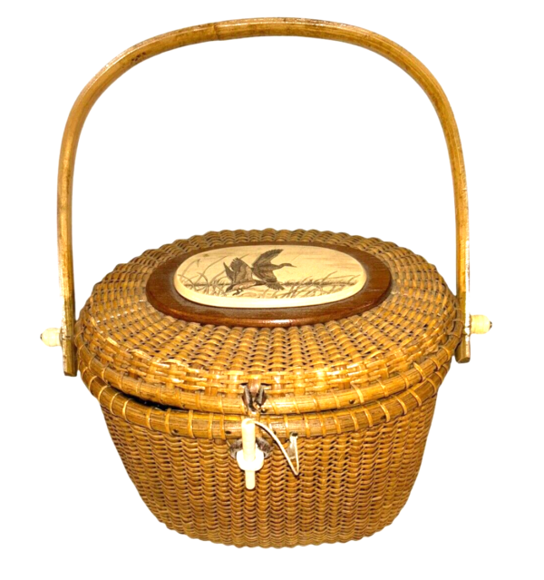 Vintage Barlow Nantucket Basket Handbag With Duck Motif Stamped Barlow