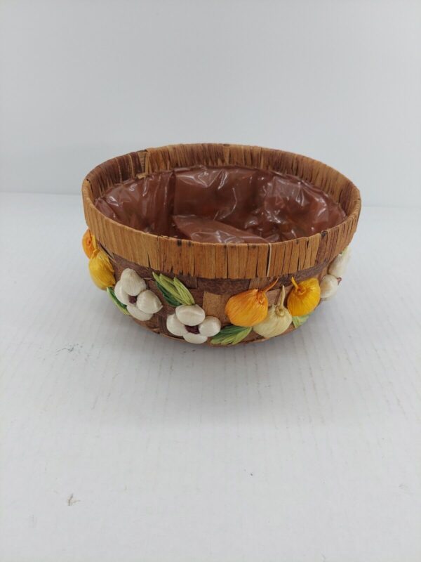 Vintage Basket With Woven Fruit Vegetables On Sides 8 to 10" planter boho decor - Image 2