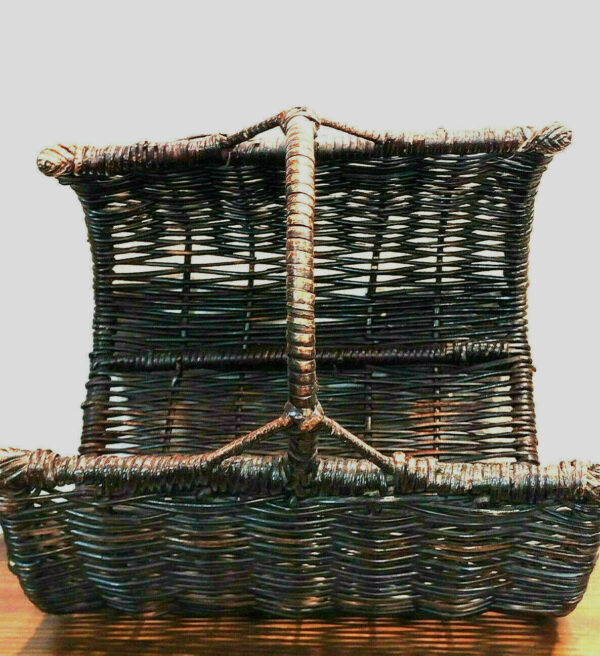 Vintage Basket Woven Wicker Rattan Wood Log Holder Magazine Books Bohemian - Image 2