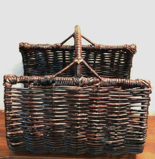 Vintage Basket Woven Wicker Rattan Wood Log Holder Magazine Books Bohemian - Image 4