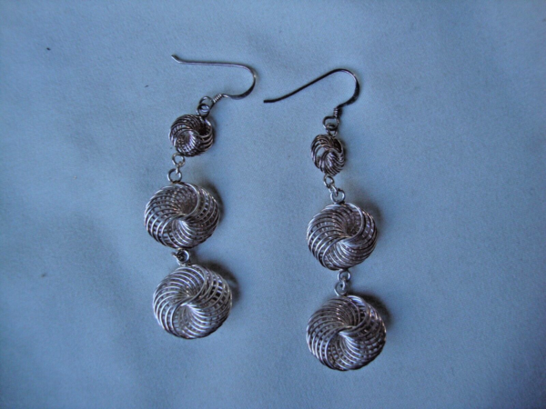 VINTAGE BOHO 3D MODERNIST GRADUATED SPIRAL BASKETS SILVER 925 DANGLE EARRINGS - Image 5