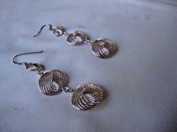 VINTAGE BOHO 3D MODERNIST GRADUATED SPIRAL BASKETS SILVER 925 DANGLE EARRINGS - Image 6