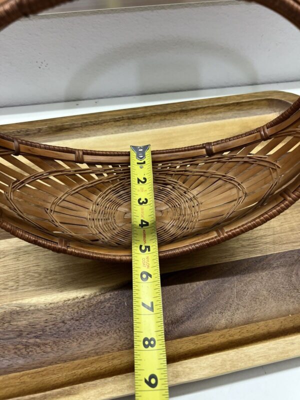 Vintage Boho Basket Handled Boat Shape Crescent Moon Fruit Basket Wicker Rattan - Image 2