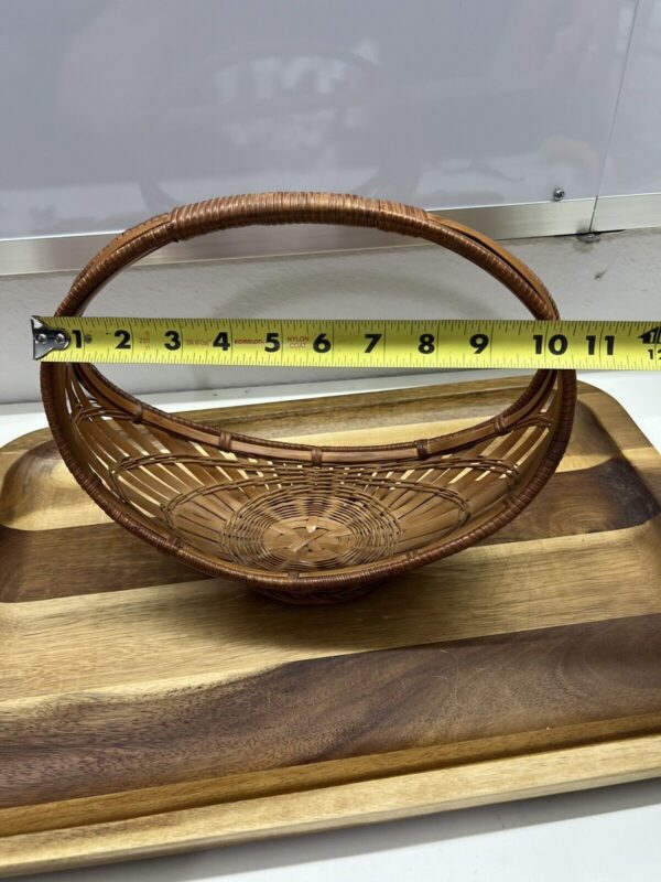 Vintage Boho Basket Handled Boat Shape Crescent Moon Fruit Basket Wicker Rattan - Image 3