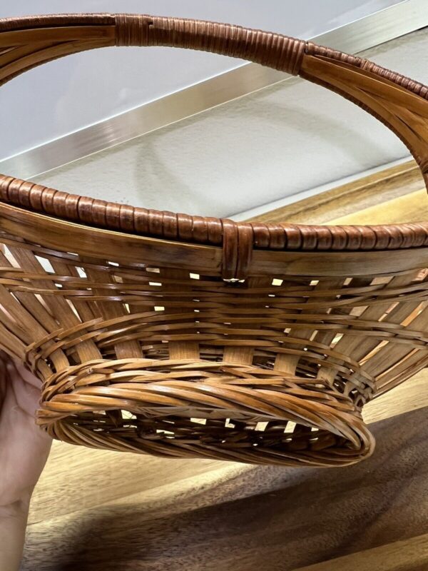 Vintage Boho Basket Handled Boat Shape Crescent Moon Fruit Basket Wicker Rattan - Image 5