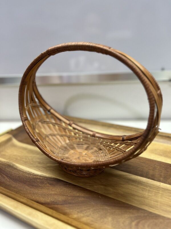 Vintage Boho Basket Handled Boat Shape Crescent Moon Fruit Basket Wicker Rattan