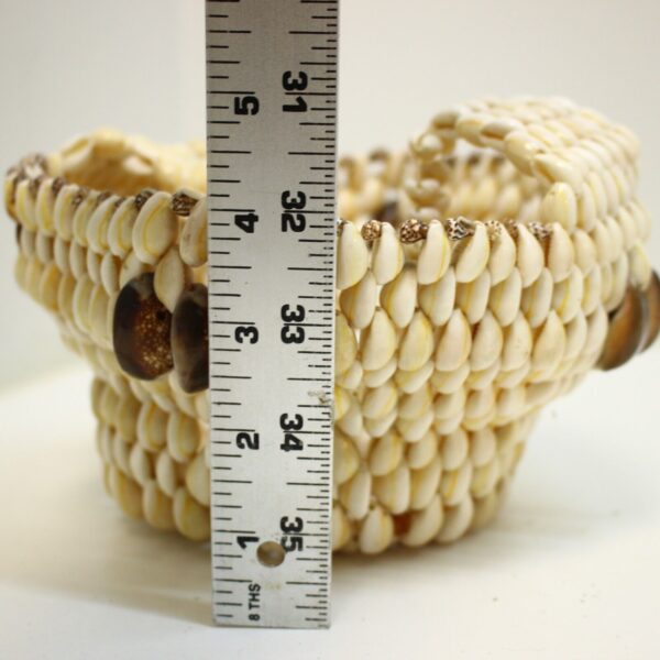 Vintage Boho Beach Cottage Cowrie Puka Seashell Basket with handle - Image 6