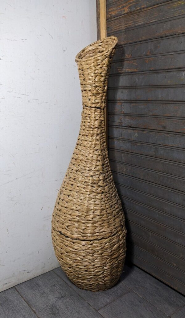 Vintage Boho Chic Bohemian Woven Wicker Rattan Sculptural Vase Basket - Image 2