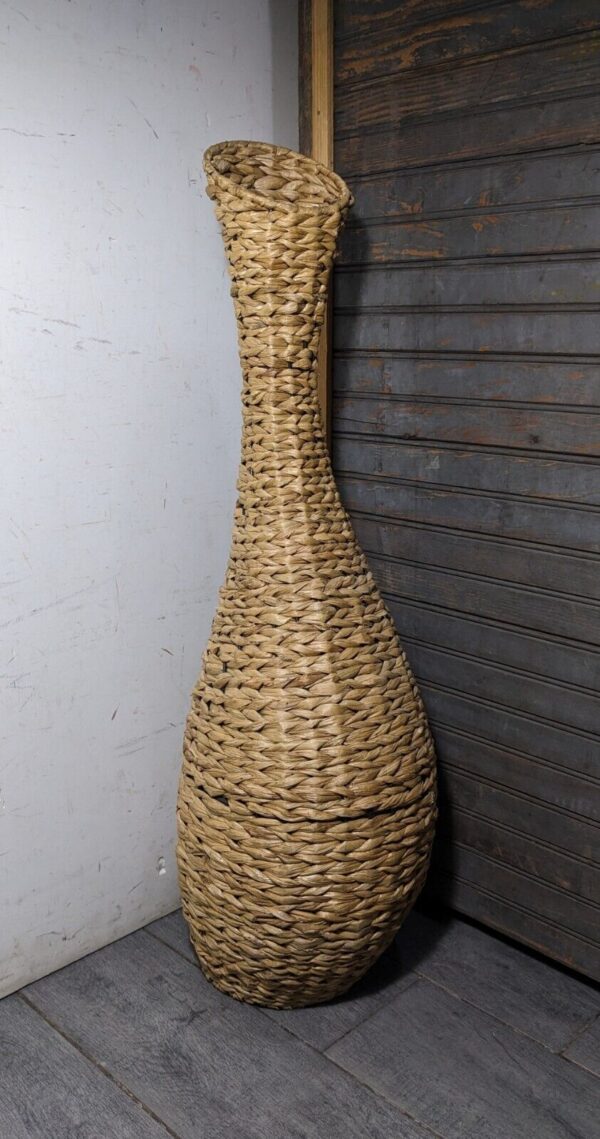 Vintage Boho Chic Bohemian Woven Wicker Rattan Sculptural Vase Basket - Image 3