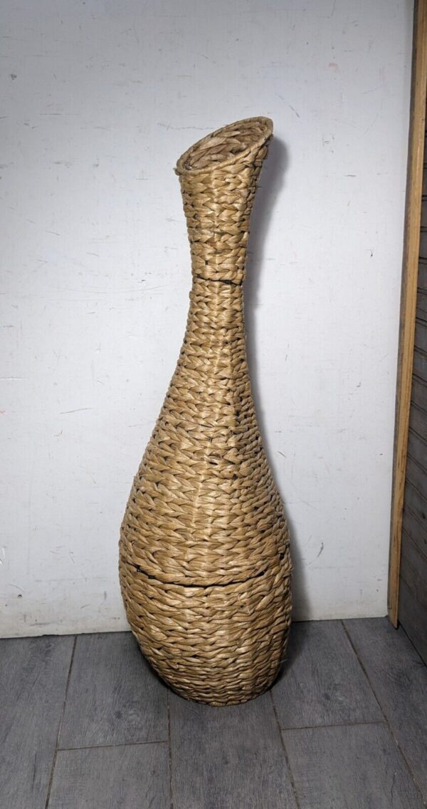 Vintage Boho Chic Bohemian Woven Wicker Rattan Sculptural Vase Basket - Image 4