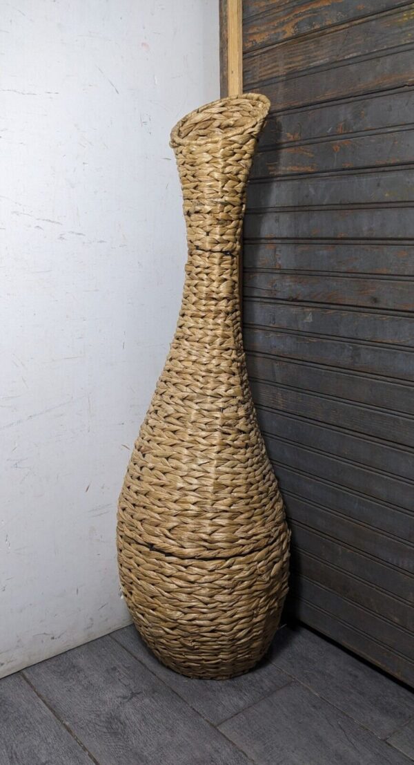 Vintage Boho Chic Bohemian Woven Wicker Rattan Sculptural Vase Basket