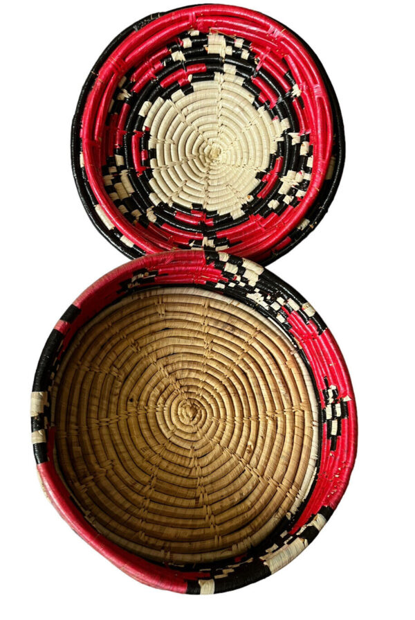 Vintage Boho Coiled Basket with Lid Hand Woven Natural Fiber Aztec African 9” - Image 3