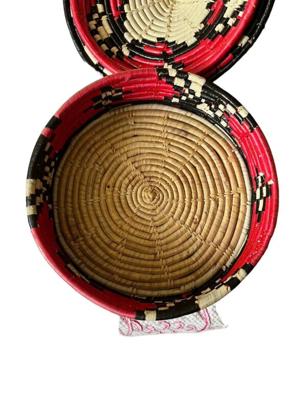 Vintage Boho Coiled Basket with Lid Hand Woven Natural Fiber Aztec African 9” - Image 4