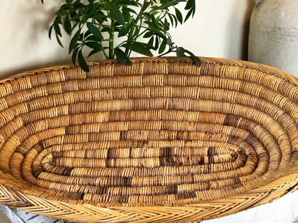 Vintage Boho Hand Woven Coil Natural Wicker Oval Farmhouse Basket - Image 2