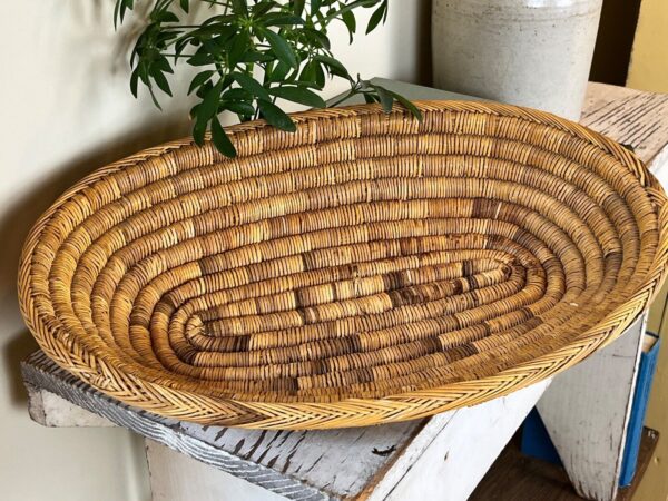 Vintage Boho Hand Woven Coil Natural Wicker Oval Farmhouse Basket - Image 3