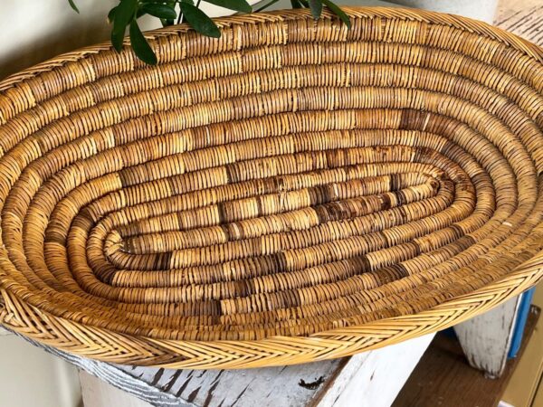 Vintage Boho Hand Woven Coil Natural Wicker Oval Farmhouse Basket - Image 4