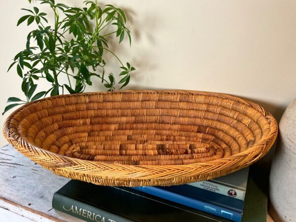 Vintage Boho Hand Woven Coil Natural Wicker Oval Farmhouse Basket - Image 5