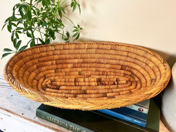 Vintage Boho Hand Woven Coil Natural Wicker Oval Farmhouse Basket - Image 6