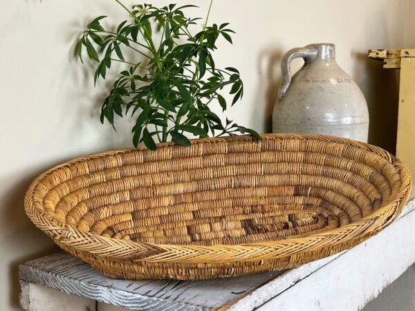 Vintage Boho Hand Woven Coil Natural Wicker Oval Farmhouse Basket