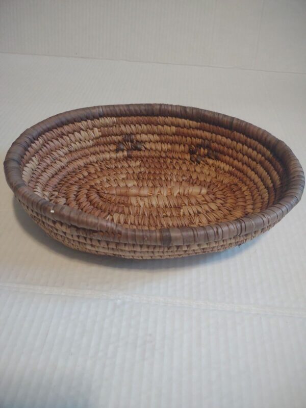 Vintage Boho Hand Woven Coil Natural Wicker Oval Farmhouse Basket Cottagecore