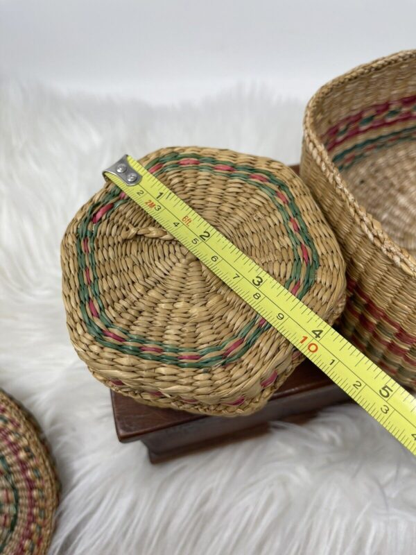 Vintage Boho Hand Woven Sweet Grass Baskets With Lids Trinket Box Storage Case - Image 6