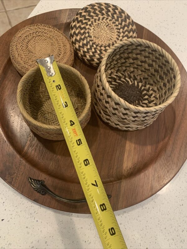 Vintage Boho Hand Woven Sweet Grass Baskets With Lids Trinket Box Storage Case - Image 5