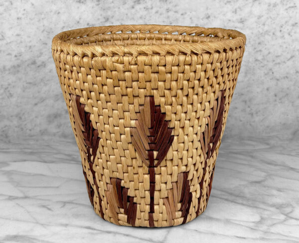 Vintage Boho Natural Wicker Woven Waste Basket - Image 3