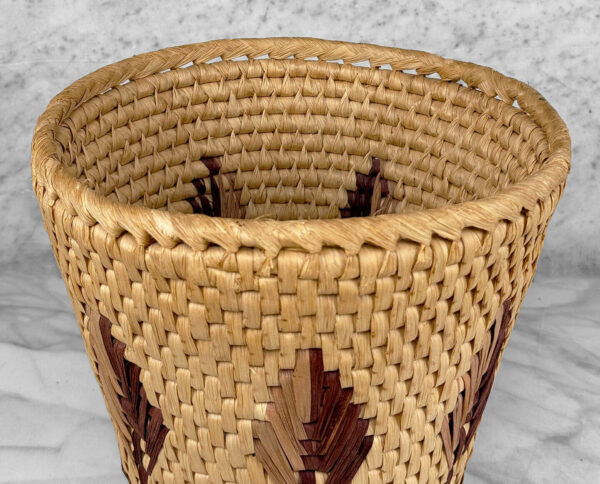 Vintage Boho Natural Wicker Woven Waste Basket - Image 4