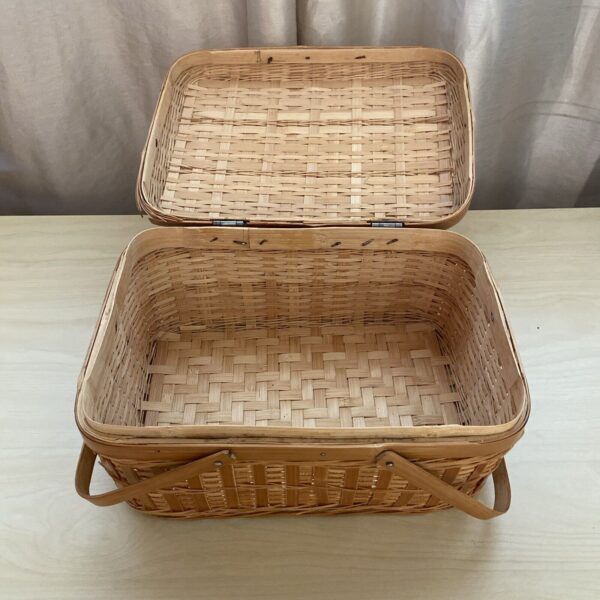 Vintage Boho Picnic Sewing Basket Bamboo Rattan Wicker 12x8x6 Double Handle - Image 2