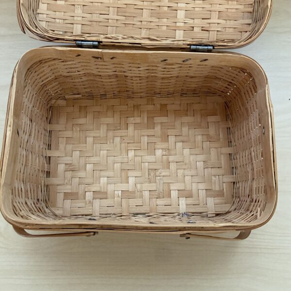 Vintage Boho Picnic Sewing Basket Bamboo Rattan Wicker 12x8x6 Double Handle - Image 3