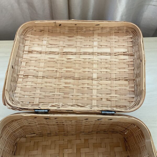 Vintage Boho Picnic Sewing Basket Bamboo Rattan Wicker 12x8x6 Double Handle - Image 4