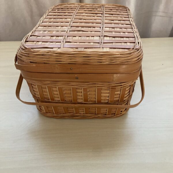 Vintage Boho Picnic Sewing Basket Bamboo Rattan Wicker 12x8x6 Double Handle - Image 5