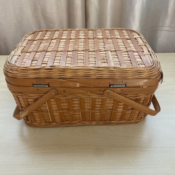 Vintage Boho Picnic Sewing Basket Bamboo Rattan Wicker 12x8x6 Double Handle - Image 6