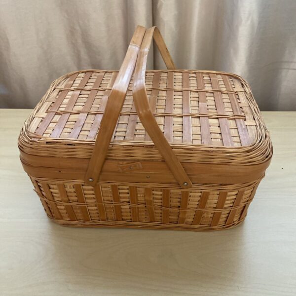 Vintage Boho Picnic Sewing Basket Bamboo Rattan Wicker 12x8x6 Double Handle