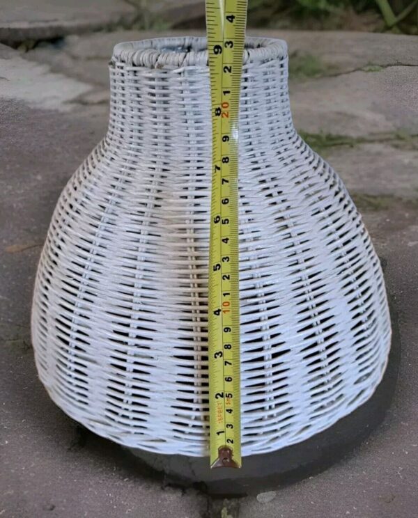 Vintage Boho White Rattan Wicker Lamp Light Shade 11in - Image 2