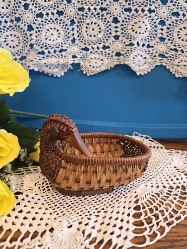 Vintage Boho Wicked Ratan Duck Basket 5" W 3" H - Image 2