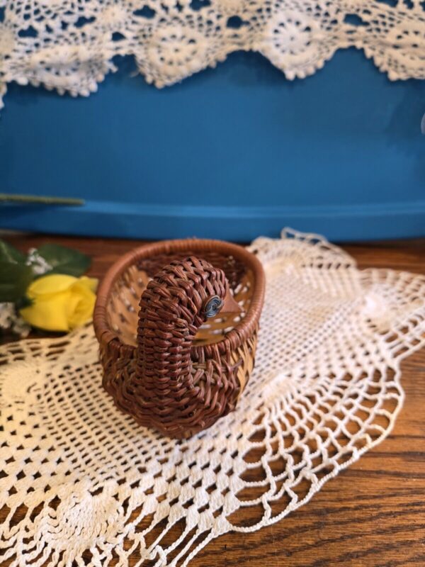 Vintage Boho Wicked Ratan Duck Basket 5" W 3" H - Image 3