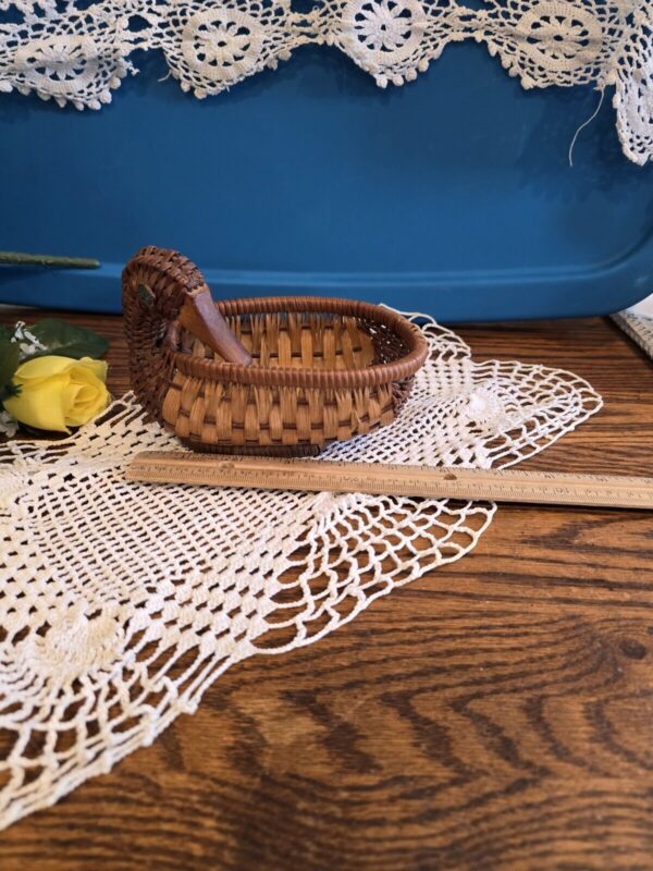 Vintage Boho Wicked Ratan Duck Basket 5" W 3" H - Image 6