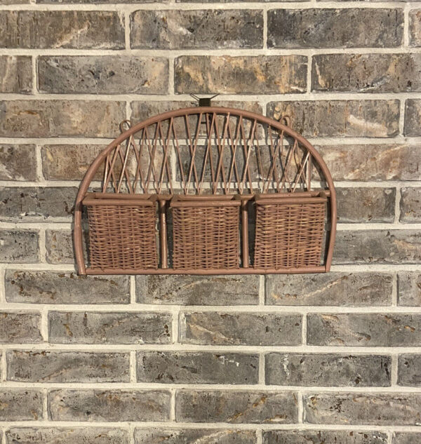 Vintage Boho Wicker Rattan Hanging Wall Mail Bills Letter Organizer 3 Baskets - Image 2