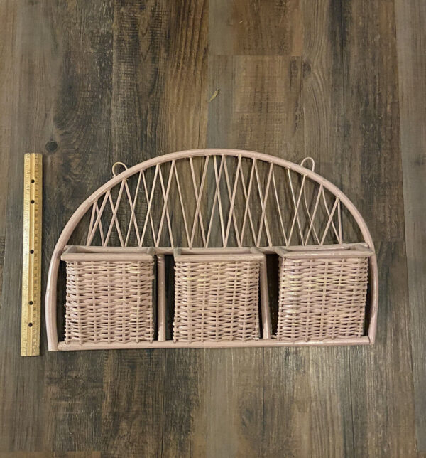 Vintage Boho Wicker Rattan Hanging Wall Mail Bills Letter Organizer 3 Baskets - Image 3