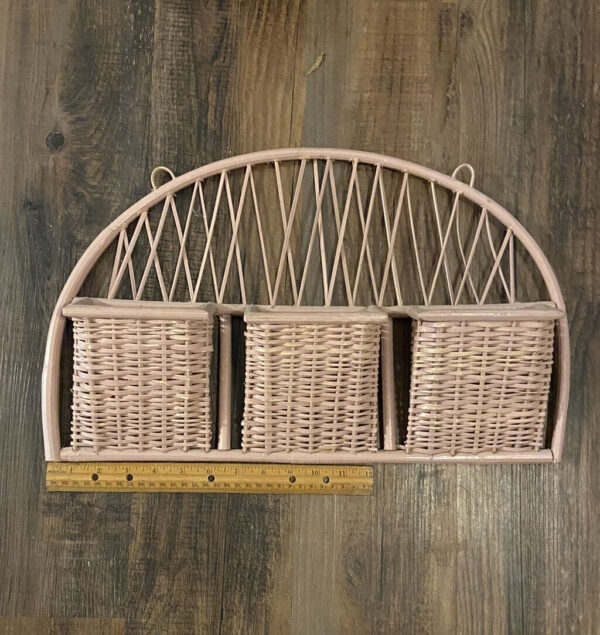 Vintage Boho Wicker Rattan Hanging Wall Mail Bills Letter Organizer 3 Baskets - Image 4